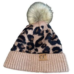 C.C Leopard Print Pom Pom Beanie